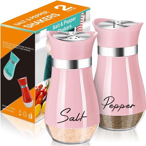 Ensemble de salière et poivrière, salière et poivrière de 120 ml à fond en verre avec couvercle en acier inoxydable, idéales pour la cuisine, la table de cuisson, le camping-car et le camping. (1/5)