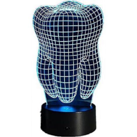 Lampe de table LED 3D en forme de dent, veilleuse au design original et coloré, lampe tactile, cadeau idéal pour un dentiste. (1/5)