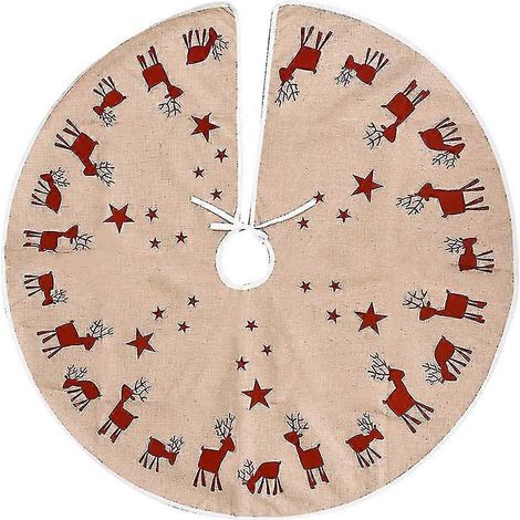 Adorno navideño de lino estampado con alce, accesorios de decoración para falda de árbol de Navidad. (1/4)