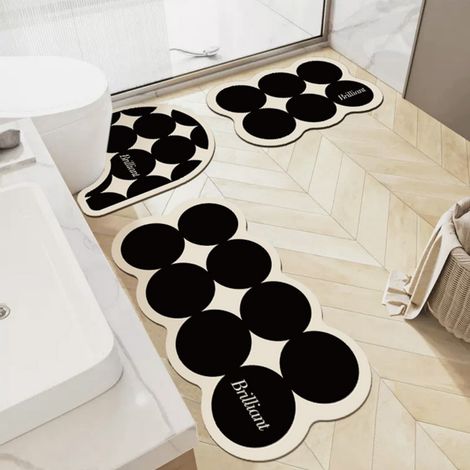 LAN Housse de siège de toilette rétro à pois noirs, 50 x 55 cm, pièce unique Ensemble de tapis de toilette (ensemble de 3 pièces), tapis de salle de bain en terre de diatomées, tapis absorbant et anti (1/4)