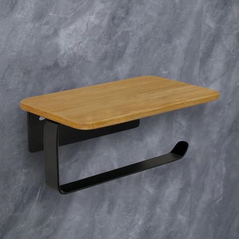 Porte-papier toilette bambou et métal noir moderne