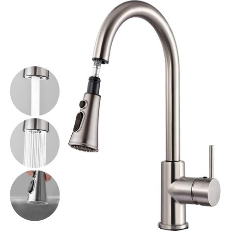 Robinet Cuisine avec Douchette Extractible, Mitigeur Cuisine Rotatif à 360°, 2 Modes de Pulvérisation Haute Pression Robinet d'Évier en Acier Mitigeur Cuisine Douchette,Robinet Evier de Cuisine