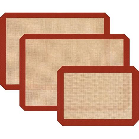 3 tappetini da forno in silicone, teglie riutilizzabili per biscotti, macarons, pane e pasticcini, facili da pulire, resistenti al calore fino a 230 °C, rivestimento antiaderente (1/5)