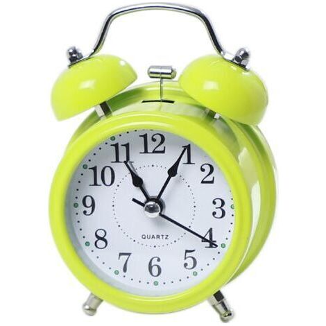 Petit réveil silencieux, horloge de chevet, décoration rétro, cloche en métal de 7,6 cm - vert
