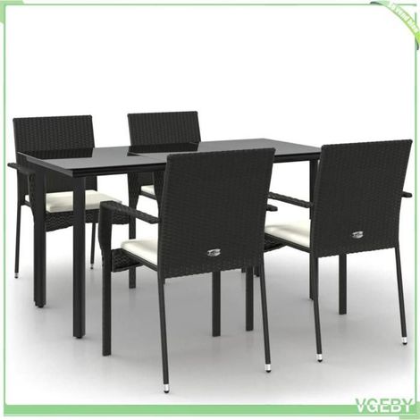 Ensemble à manger de jardin - FAFEICY - 3185133 - Résine tressée - Noir - Table verre trempé (1/5)