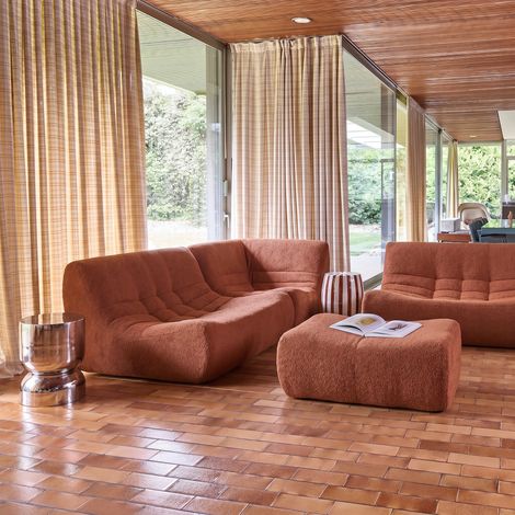 Canapé d'angle modulable 5 places avec repose pied bouclette texturée - Sokol Bouclette texturée Terracotta (1/5)