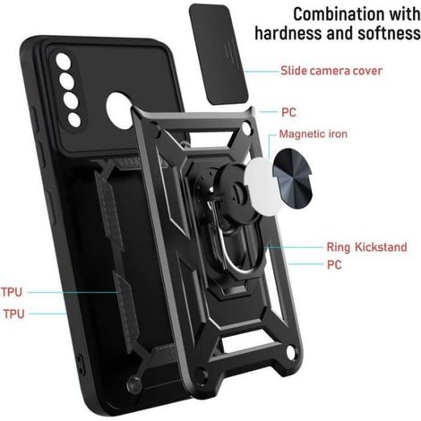Coque Huawei P30 Lite avec Bague Rotative, [3X Trempé Protection écran] Housse Huawei P30 Lite [Protection Caméra CouRouge (1/4)