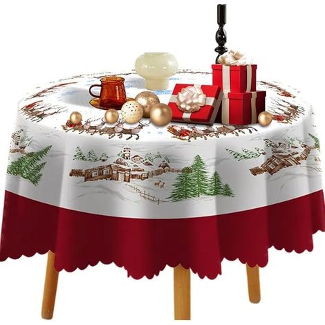 Nappe de Noël ronde - MICH - 150 cm - Rouge - Lavable - Polyester - Résistant aux taches - Imperméable - Motifs de Noël (1/5)