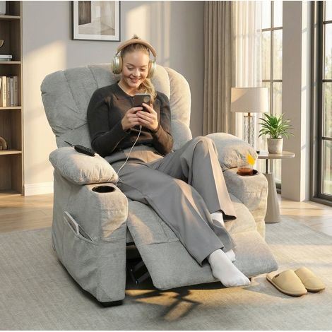 Fauteuil relax électrique 150°, USB, 2 porte-gobelets, 2 positions mémoire, gris DESVIAE (1/5)