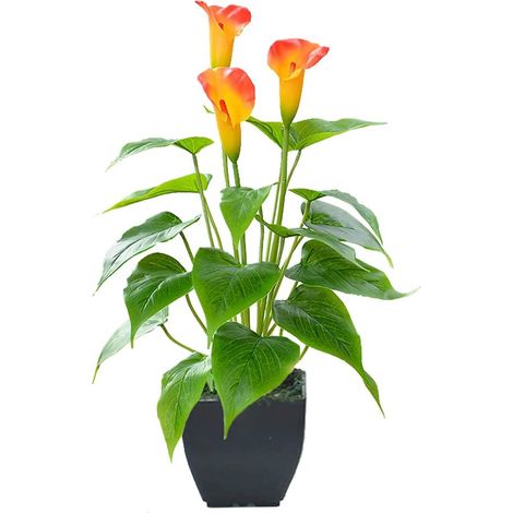 Fleur Artificielle Rouge Orange Lys Calla Petite Plante Artificielle en Pot avec Faux Bonsaï en Pot Noir Convient pour la Maison, le Bureau, la Décoration d'Occasion Intérieure et Extérieure (1/5)