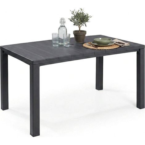Dmora - Gartentisch Listowel, Picknickbasis, Garten-Esstisch, Mehrzweck-Außenbank, 147x90 h75 cm, Anthrazit