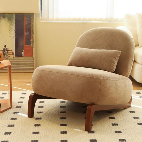 Fauteuil d'appoint sans accoudoirs velours pieds bois massif coussin moelleux salon chambre balcon 86,9x72,2x69,9cm confort lecture, beige (1/5)