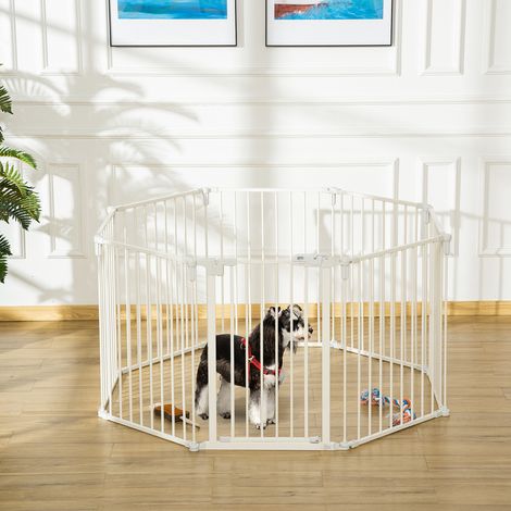 Parc pour chiot pliable 8 panneaux avec porte, 482,5 x 76 cm, blanc OKMYHOME (1/5)