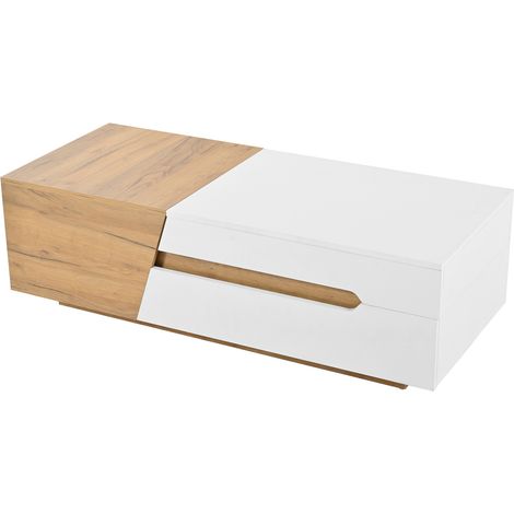 Mesa de centro extensible con cajones, MDF blanco y madera natural, 120 x 50 x 37,5 cm (1/5)