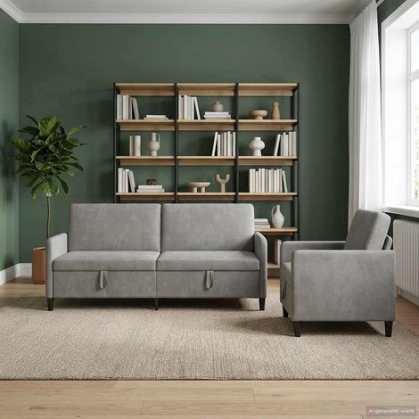 vidaXL Canapé avec rangement 2 pc Gris clair Polyester (1/5)