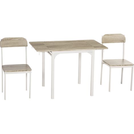 3-teiliges Essset mit Klapptisch und 2 Stühlen, MDF/Stahl, Natur/Weiß (1/5)