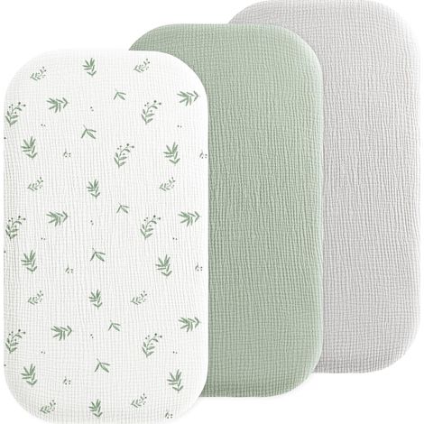 Set of 3 Cosleeping Sheets 84 x 43 cm, 100% Cotton Muslin Breathable Baby Cot for Pushchairs Cot (Green) (1/5)