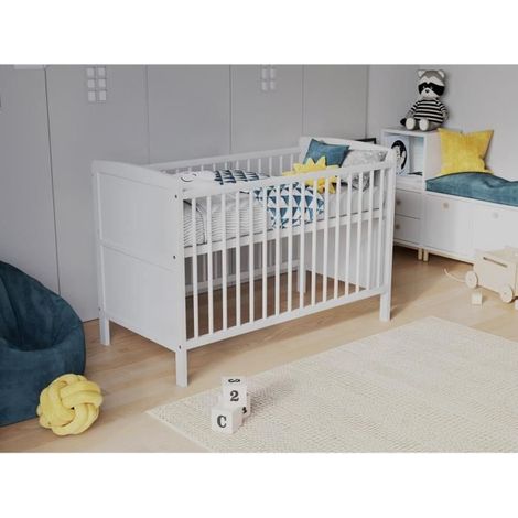 Lit bébé 120x60cm avec Matelas en Mousse Aloe Vera,Lit evolutif Bebe en Bois, Lit d'enfant convertible Blanc (1/4)