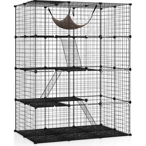 COSTWAY Grand Cage Chat à 4 Niveaux, Enclos pour Chats en Fil Métallique Amovible, Hamac, 3 Echelles, 4 Portes, 1 Fenêtre, Parc Interieur Exterieur pour Petit Animaux, 109,5 x 74,5 x 143 cm (1/5)