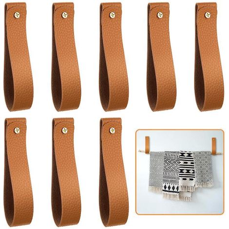 8 Pcs Marron 2.511cm Poignes En Cuir Pour Meubles -poigne De Meuble, Poigne De Porte Pour Cuisine, Salle De Bain, Armoires, Commode, Bois (1/3)