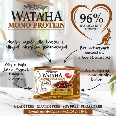 Wataha adulto CAT mono 96% canguro con calabacín 200 g (1/2)