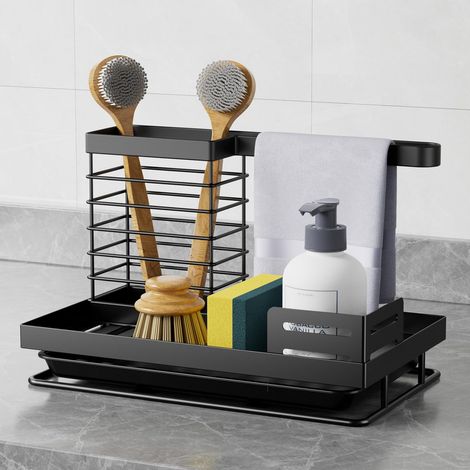 Porte Égouttoirs Porte Eponge Evier Cuisine avec bac à Goutte, Rangement Evier Cuisine Porte Éponge Support Organisateur Evier pour Savons, Éponges, Brosses