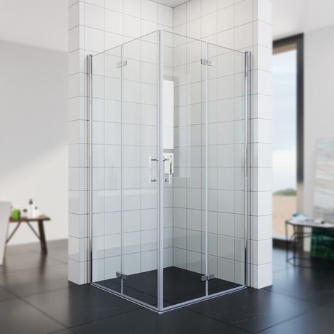 SONNI Cabine de douche 90x90 accès d'angle Porte de douche pliante 180° Cabine de douche pliante Verre NANO 6mm H:195cm (1/5)