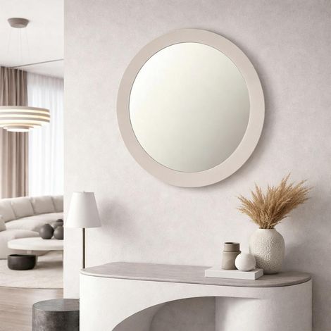 Miroir rond en bois couleur sable diamètre 80 cm ASPEN