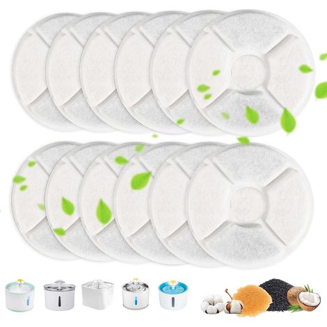 12er-Pack runde Ersatzfilter für Katzentrinkbrunnen, Aktivkohlefilter mit vierfacher Filtration für Hunde- und Haustiertrinkbrunnen (1/5)