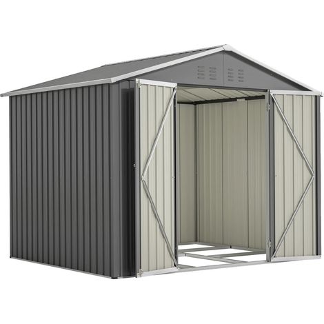 Caseta de herramientas metálica, puerta con cerradura, resistente a la corrosión, gris, 2,4 x 1,8 metros. (1/2)