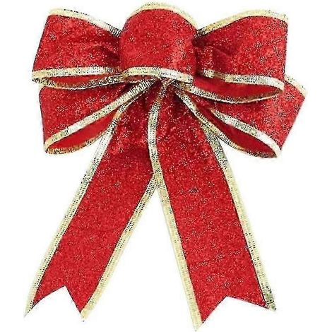 Lot de 10 nœuds de Noël en ruban pailleté - Décoration à suspendre pour sapin de Noël rouge (1/5)