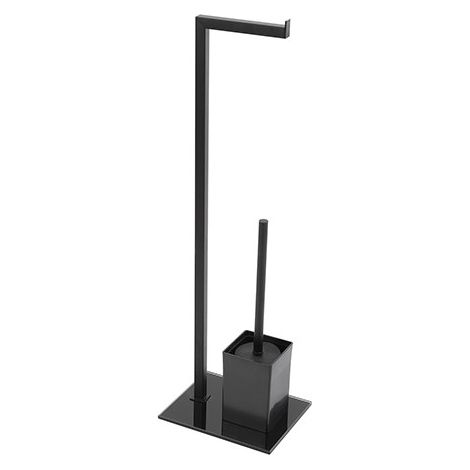 Piantana portascopino con portarotolo base in vetro temperato nera L18xH70,5xP22 cm Feridras