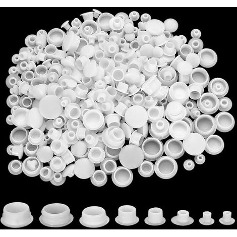 450 PcsCache Trou Mur, Cache Trou Meuble, Cache Vis, Bouchons de Trous de perçage en Plastique pour Meubles, placards de Cuisine, étagères, armoires, bibliothèques (8 Tailles, Blanc) (1/5)