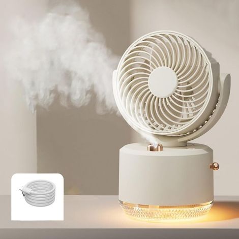 Ventilateur brumisateur, petit ventilateur de table USB puissant avec lumière LED colorée, ventilateur portable rechargeable - Idéal pour le camping en plein air, le maquillage, la maison et le bureau (1/4)