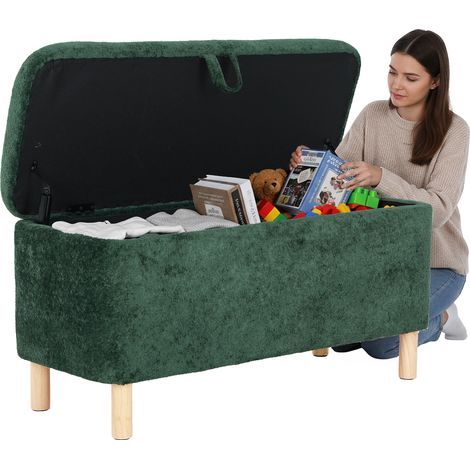 COLAMY Pouf Rond en Tissu avec Couvercle à Plateau Réversible – Repose-pieds Multifonction, Rangement Caché, Solide et Élégant, Petite Table Basse pour le Salon, la Chambre ou l’Entrée-vert