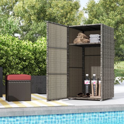 Armoire de jardin en rotin PE à 2 compartiments. 60 x 63 x 120 cm. Gris.