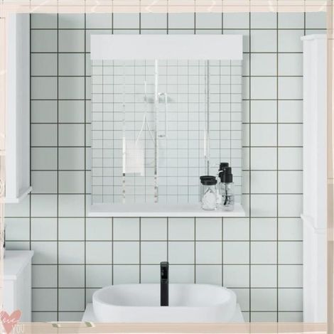 Miroir de salle de bain - VINGVO - 358558 - Bois massif (pin) - Blanc - Étagère intégrée (1/5)