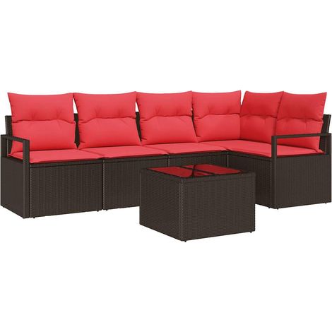 Sofa Set 6 pcs Braun Poly-Rattan vidaXL