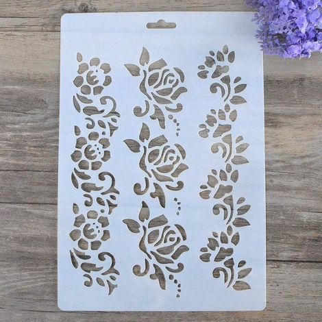 Pochoir découpé pour peintre - Bricolage - Pochoir de peintre - 31 × 21 cm - Format A4 - Pour peindre sur les murs et les meubles - Pochoir de bordure - Roses - Blanc (1/5)