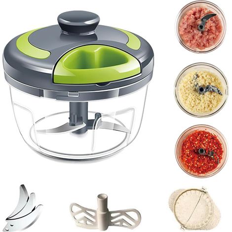 Hachoir Manuel, Manuel Chopper Légumes, Chopper à Oignons avec Cordon, Hachoir Oignon Avec 3 Lames En Acier Inoxydable, Mini Chopers, Mixeur Coupe Ail pour Légumes, Viande 500ml (1/5)