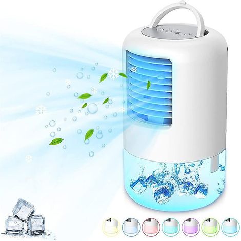 Climatiseur mobile 3-en-1, refroidisseur d'air, ventilateur et humidificateur, portable avec réservoir d'eau 500ml, 3 vitesses, couleur blanc