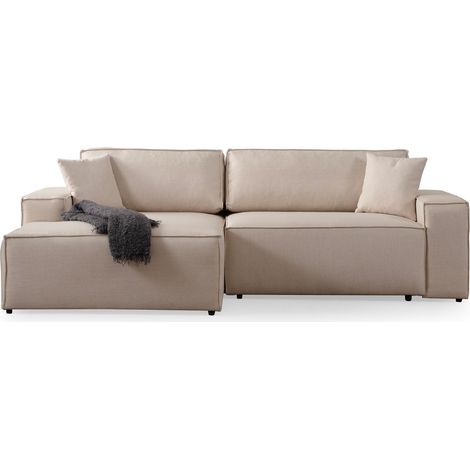 Canapé d'angle moderne convertible avec rangement Morea 260cm angle gauche-Beige clair-angle gauche (1/5)