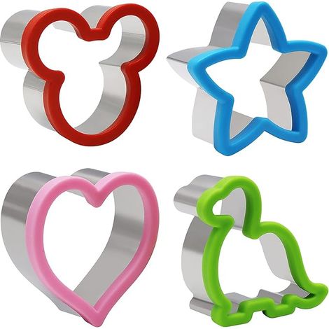 CCYKXA Cookie Cutters 4 Pieces Stainless Steel Sandwich Cutters Mickey Mouse Dinosaur Star Heart for Bread Cake Fruit Biscuits Sandwich