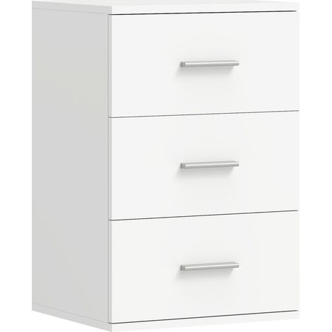 Table de chevet blanche à 3 tiroirs, meuble d’appoint en MDF avec finition mélaminée, poignées argentées et anti-basculement pour chambre, salon CHICFURN (1/5)