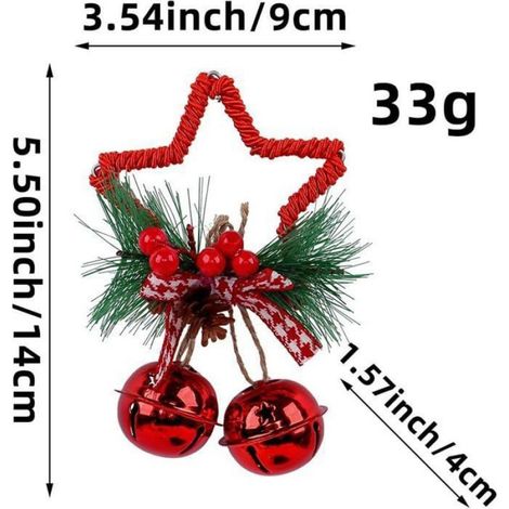 Cloche Étoile - Décoration Sapin Noël Tissu - Rouge Or Blanc - Boucle Intégrée - Lot de 3 (1/5)