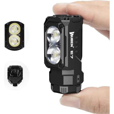 E7 EDC Lampe de poche rechargeable 1800 lumens, petite lampe de poche super lumineuse, 6 modes, lampe torche étanche IP68 intégrée pour les urgences, le camping