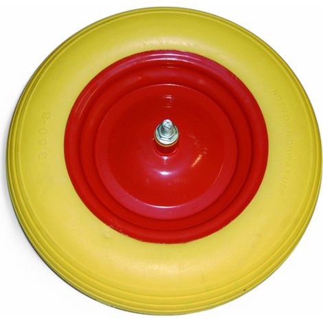 Ruota per carriola piena in pu con cerchio rosso con diametro 38x8,5 cm perno filettato (1/2)