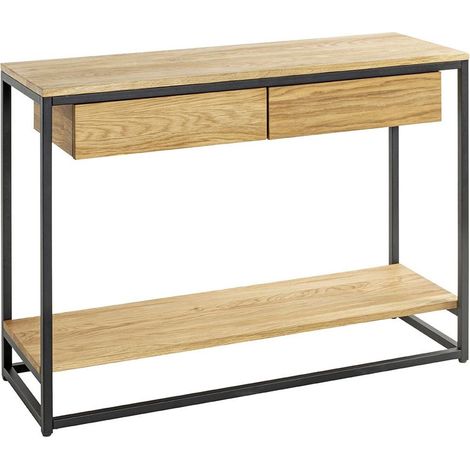 Console 2 Tiroirs & 1 Étagère "Aria" 100cm Naturel & Noir (1/4)