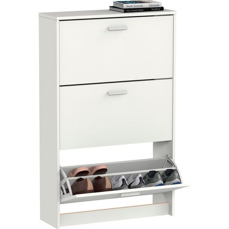 Briebe Nova Zapatero Entrada Recibidor, Mueble Auxiliar Estrecho Zapatos, 3 Puertas, Madera 119,5x74x25 cm Blanco