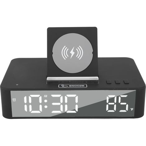 Digitaler Wecker (10 W) mit Ein-Knopf-Bedienung, ausklappbarem LED-Spiegel und kabelloser Ladefunktion (10 W) für Schlafzimmer, Büro und Zuhause, EN001 Schwarz (1/5)